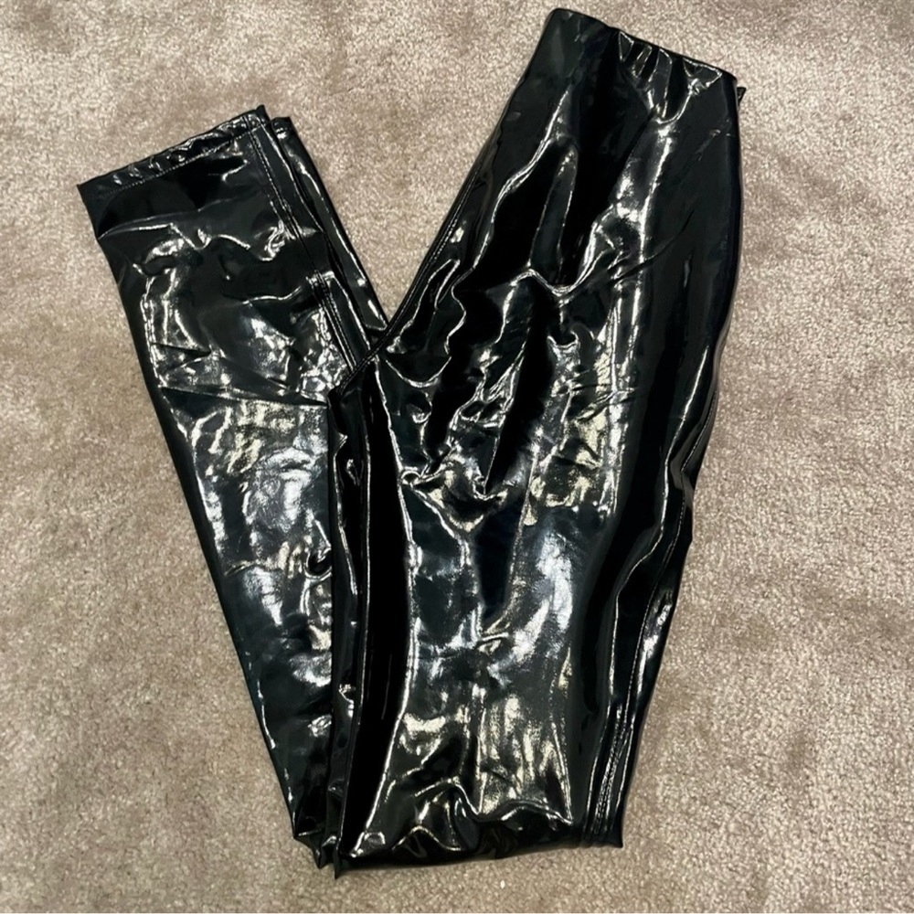Sold  Blanc NYC Dominatrix Black Vinyl Split Hem Pants Size 28 - Picture 7 of 11